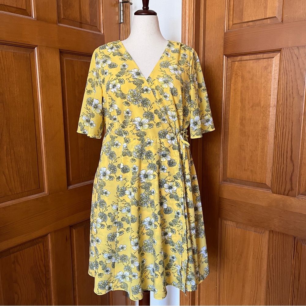 Lane Bryant Floral Faux Wrap Dress in Yellow